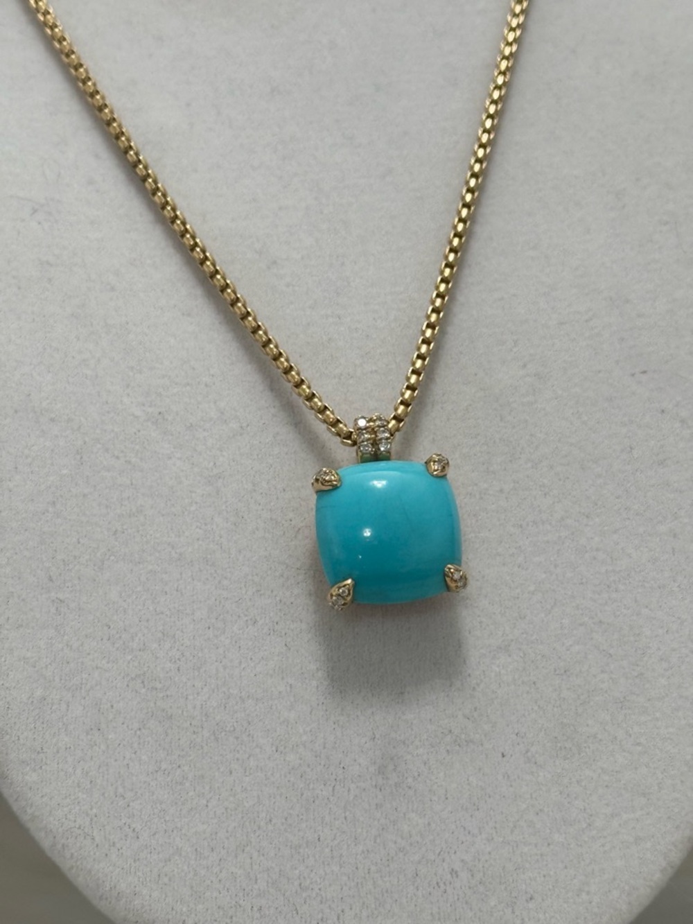 David Yurman 18K Yellow Gold Chatelaine Turquoise Diamond Pendant Necklace - Picture 7 of 11